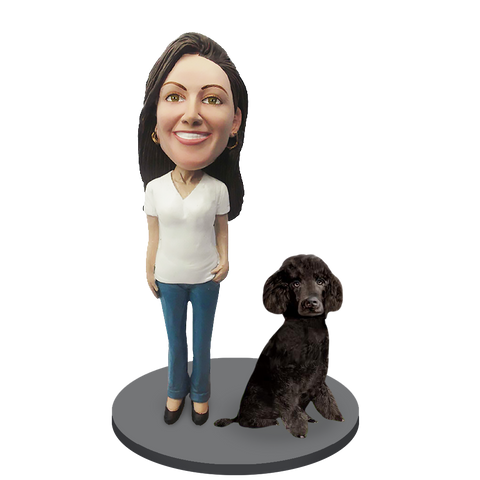 Custom female with Custom Pet Dog Bobblehead - Poodle Black Miniature